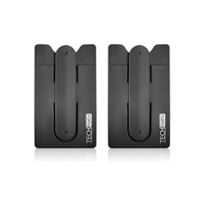 TechMatte Phone Wallet-Stick On Card Holder and Money Clip | with Built-in Phone Stand (2-Pack, Black)