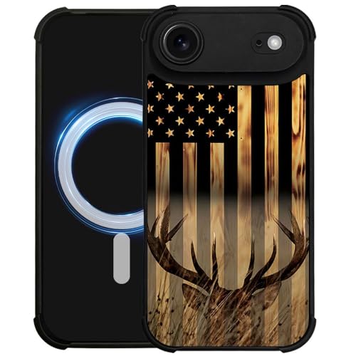 DJSOK Case for iPhone 17 Air,Compatible with MagSafe,Anti-Scratch Shockproof Case,Wood Grain American Flag Buck Hunter Deer - color: Wood Grain American Flag Buck Hunter Deer, size: iPhone 17 Air