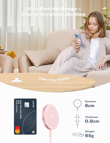 Bohuma Magnetic Wireless Charger: Mag-Safe Charging Pad Fast Charger Pad Dock for Home Office - color: Pink