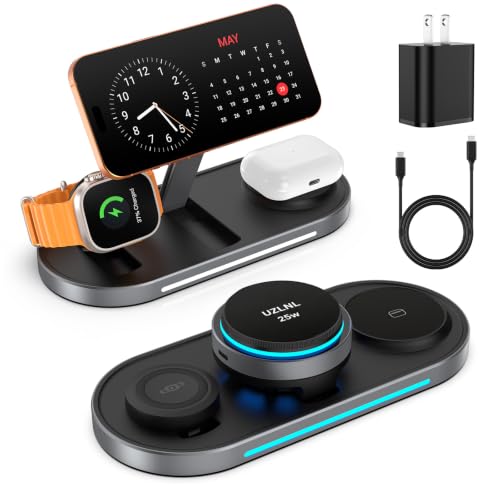 25W 3 in 1 Wireless Charging Station for Magsafe Charger for Apple - color: black
