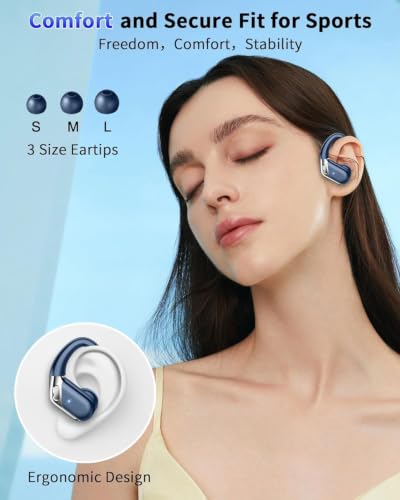 Wireless Earbuds, Bluetooth 5.4 Headphones Sport, 75H Deep Bass Sound Over Ear Buds with 4 ENC Noise Cancelling Mic, Dual LED Display, IP7 Waterproof Earphones with Earhook for Workout/Running/Gym - color: Dark blue