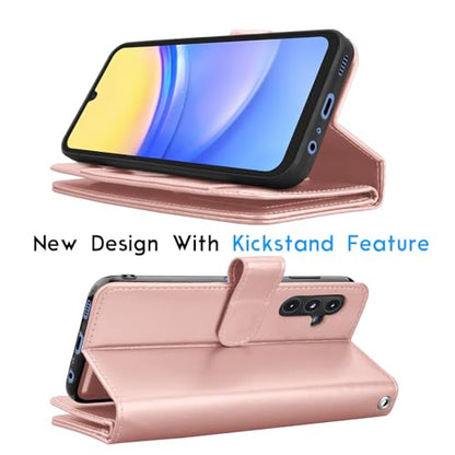 Galaxy A15 5G Case, Galaxy A15 5G Wallet Case, Tekcoo Luxury PU Leather Cash Credit Card Slots Holder Carrying Folio Flip Cover [Detachable Magnetic Hard Case] Kickstand for Samsung A15 5G [Rose Gold] - color: W-Rose Gold