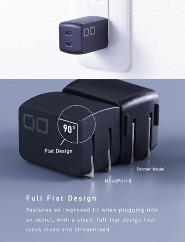 CIO NovaPort Duo II 45W2C Dual USB-C GaN Fast Charge Block (Black) - color: Black