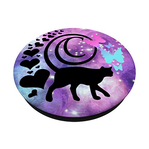 Black Space Cat Heart Butterfly Galaxy Purple Pink Letter C PopSockets PopGrip: Swappable Grip for Phones & Tablets