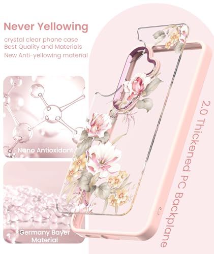 Crystal Clear Flower Pattern Case for Samsung Galaxy S26 FE-Peony | Girl Women Slim Soft TPU + Hard PC Military Grade Protective Phone Cover WithTempered Glass Screen Protector for S26 FE - color: S26 FE-Ranunculus