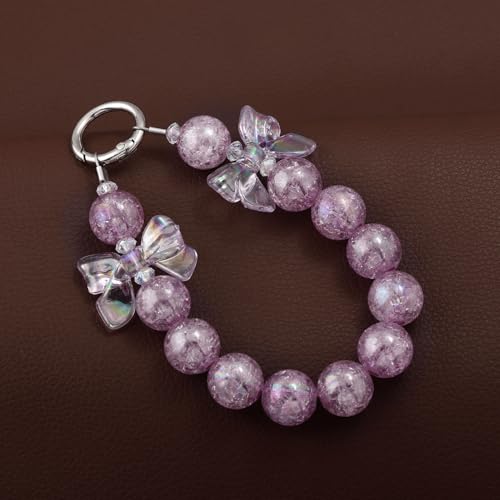 Bow Phone Chain Wrist Strap, Cute Iphone Cellphone Case Wristlet Keychain - color: Purple