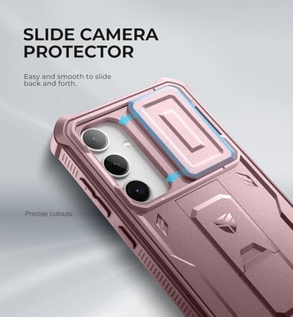 Dexnor for Samsung Galaxy S24 Plus Case with Built-in Slide Camera Cover & Screen Protector & Kickstand, Shockproof Rugged Case Full-Body Bumper Protective Cover for Galaxy S24 Plus (2024),Peony Pink | 2 Front Frames , Built-in Screen Protector & Kickstan