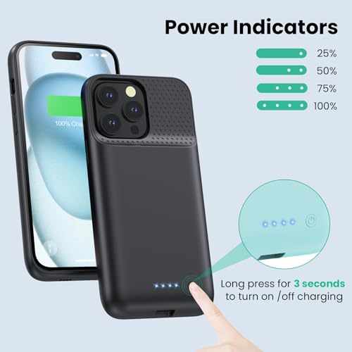 Battery Case for iPhone 15 Pro Max,Powerful 8600mah Ultra-Slim Protective Charging Case,15W Fast Charging Portable Rechargeable Expandable Battery Charger Cover for iPhone 15 Pro Max(6.7inch)-Black - color: Black