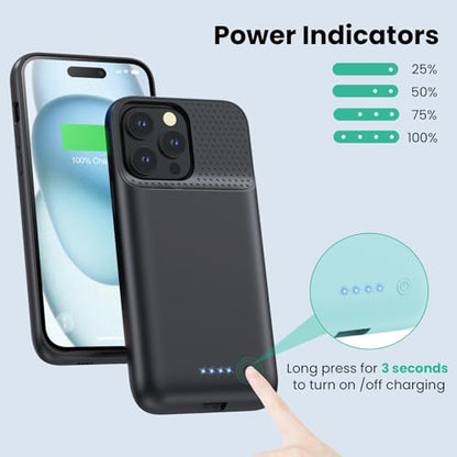 Battery Case for iPhone 15 Pro Max,Powerful 8600mah Ultra-Slim Protective Charging Case,15W Fast Charging Portable Rechargeable Expandable Battery Charger Cover for iPhone 15 Pro Max(6.7inch)-Black - color: Black