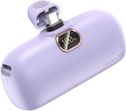 Kuulaa Portable Charger USB C with Built-in USB-C Plug, 5000mAh PD20W Fast Charging Power Bank, LCD Digital Display Battery Pack for iPhone 15/16/17,Samsung S22/S23 & Android (Purple) - color: Purple
