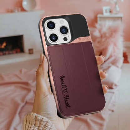 VENA vCommute Personalized iPhone 15 Pro Max Wallet Case | Custom Engraved, Customized Name, Premium Leather Card Holder, Drop Protection, Hidden Card Slot, Multi-Angle Kickstand - color: Text Custom, size: iPhone 15 Pro Max