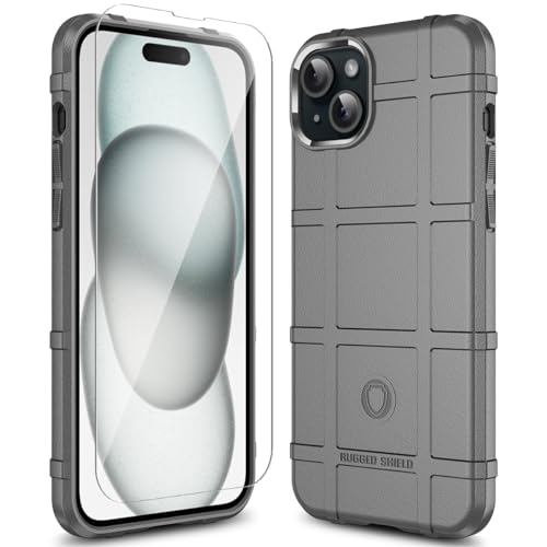 Rugged Shield 8ft Drop Proof TPU Thick Armor Tactical Protective Case Compatible with iPhone 15 Plus (6.7 inches) - City Grey - color: City Grey, size: iPhone 15 Plus