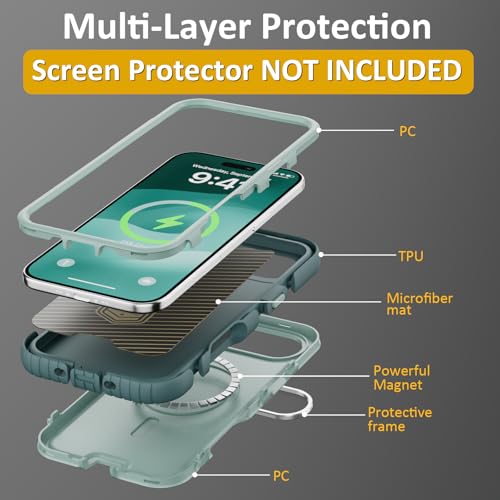 Follaroma Magnetic for iPhone 17 Air Case with Camera Stand, Green, 6.5" | Built-in Glass Camera Cover,Compatible with MagSafe,Heavy Duty Shockproof Protective,Military-Grade Anti-DropDual Layer Cover - color: Green, size: iPhone 17 Air 6.5''