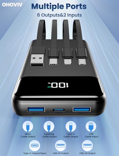 Upgarded 2026 50000mAh Power Bank, PD22.5W Portable Charger with 4 Cables