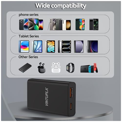 65W Ultra Slim USB C Charger, Dual-Port GaN Wall Adapter, Fast Charging for iPhone 16/15 Pro Max, Galaxy, Black - color: 65W-1C1A