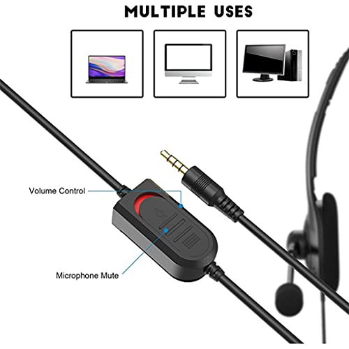 Call Center Headset, Single Ear Noise Cancelling Microphone Headphone with 3.5mm Jack in-line Control, Lightweight 45g Wired Headset for Office Work Customer Service Work from Home