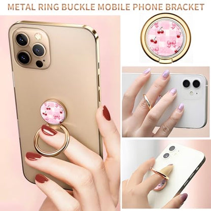 Cell Phone Ring Holder, Cute Metal Phone Grip Stand Finger Ring Kickstand, Flexible 360°Rotation Phone Tablet Case Accessories Compatible with Most Phones Pink Bowtie Cherry - color: Pink Bowtie Cherry