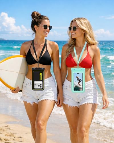 Floating Waterproof Phone Pouch 2 Pack，Up to 8.3" Dry Bag | IP68 Waterproof Phone Case for iPhone 17 Pro Max Samsung S26 Ultra, Kayak/Beach/Pool/Cruise Travel Essentials, Black+Green - color: Black+Green