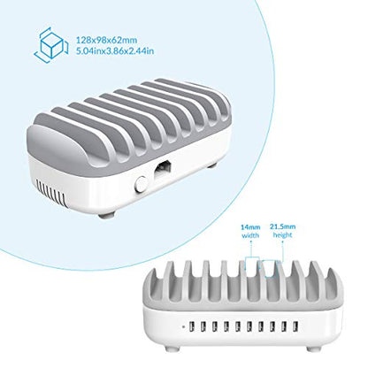 ORICO 10-Port Charging Station, 120W Max Output USB Charger Dock, White - color: 10 USB Ports, White