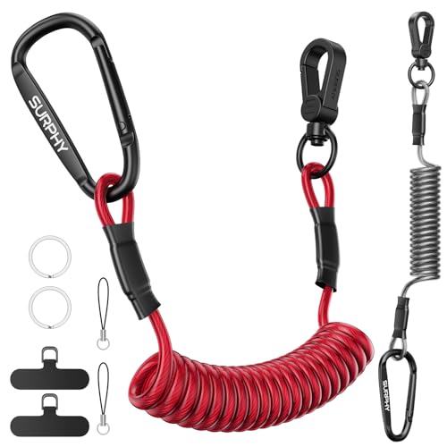 SURPHY Anti Theft Phone Strap, Phone Lanyard, Sturdy Steel Wire Keychain - color: P2- Red & Black