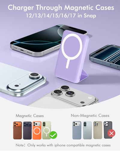 podoru for MagSafe Power Bank 10000 mAh, Foldable Magnetic Portable Charger - color: Light Purple