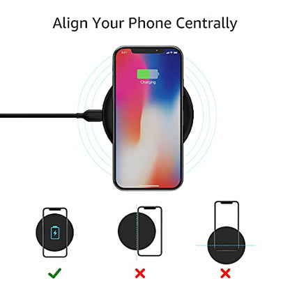 Amazon Basics Wireless Charger, 15W Qi Certified Wireless Charging Pad with USB Cable, Compatible with iPhone 15/14/13/12/11/X, Samsung & LG, Case Compatible, Black