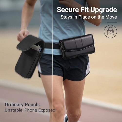 Phone Holster Compatible with iPhone 16 15 14 13 12 and Pro, Galaxy S25 S24 S23 S22 S21 S20, Leather Phone Pouch with Metal Belt Clip, M-Black - color: Black, size: Medium