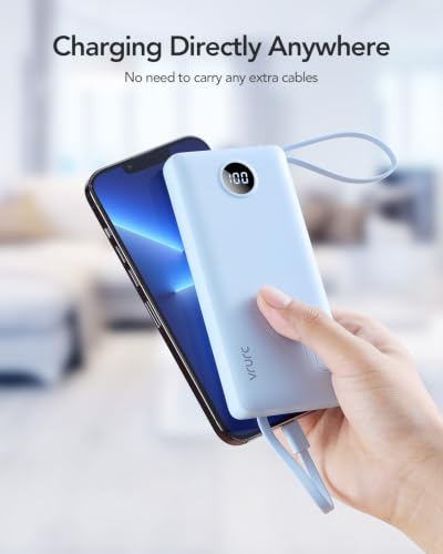 VRURC Portable Charger, Slim Power Bank Built-in 4 Cables, Travel Essential - color: Blue
