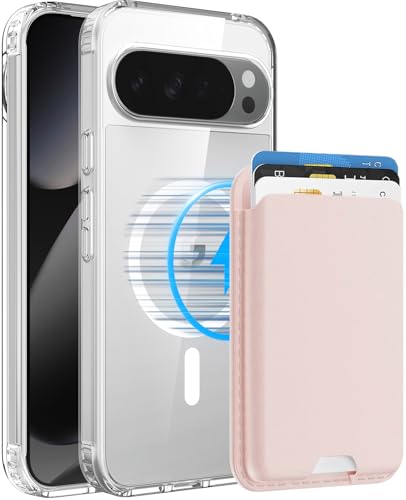 Magnetic for Google Pixel 10 Pro XL Wallet Case with Card Holder﻿ | Compatible with MagSafe, Shockproof Phone Cover with Detachable RFID Blocking Card Slot, Clear & Pink - color: Clear with Pink, size: Pixel 10 Pro XL