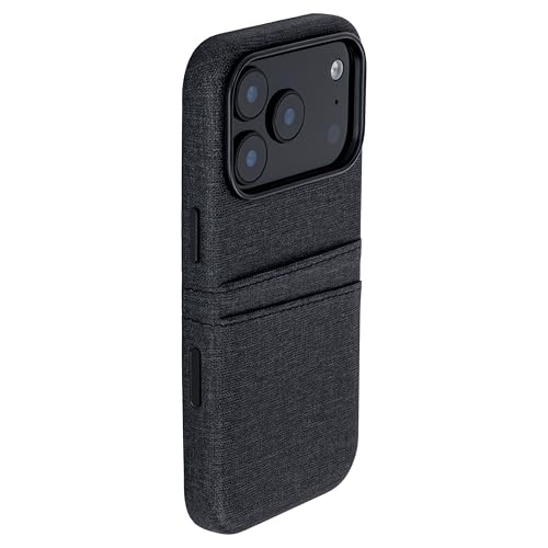 Dockem Card Case for iPhone 17 Pro with Magnetic Mounting Plate, Camera Control Button, Wallet with 2 Holder Slots: M2 Luxe Canvas-Style Synthetic Leather (Charcoal Black) - color: Charcoal black, size: 17 Pro
