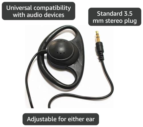 D Shape Earpiece Headset 3.5mm Single Side Earphone Hook Earbud for Tour Guide System Receiver Tablet Laptop PC Skype YouTube MP3/4 DVD