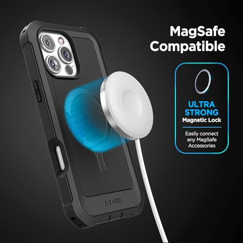 ENCASED Falcon Armor Designed for iPhone 16 PRO Case with Built-in Screen Protector - Compatible with MagSafe [Military Grade Protection] 360 Shockproof Full-Body Coverage, Black - size: iPhone 16 Pro