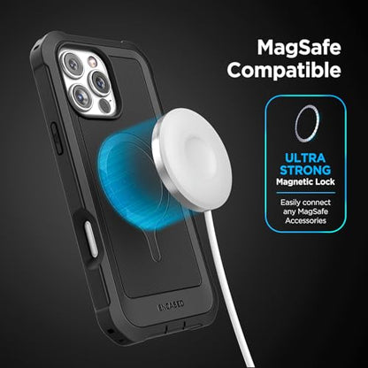 ENCASED Falcon Armor Designed for iPhone 16 PRO Case with Built-in Screen Protector - Compatible with MagSafe [Military Grade Protection] 360 Shockproof Full-Body Coverage, Black - size: iPhone 16 Pro
