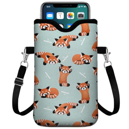 Universal Phone Sleeve Pouch with Crossbody Strap 7.6 X 4.3 Inches Shockproof Water Resistant Mobile Protection Bag-Red Panda Neoprene Phone Pouch Bag - color: Red Panda-Phone Pouch