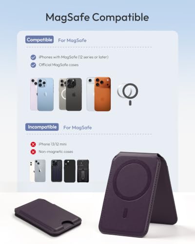 for MagSafe Wallet with Stand, Magnetic Card Holder for iPhone 17/16/15/14/13/12 Series, Not for iPhone 13/12 Mini(Purple) - color: Purple