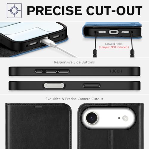 TUCCH Wallet Case for iPhone Air 6.5" 2025, Flip Stand, Black & Light Blue | RFID Blocking, 4 Card Holders, Kickstand, PU Leather, Shockproof TPU Shell, Magnetic Closure, Protective Folio Cover - color: Two-tone Black & Light Blue