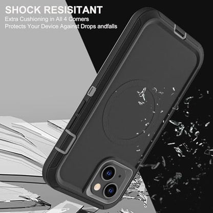 YKHJKLEC for iPhone 15 Case, Compatible with Magsafe, Military Grade 3 in 1 Heavy Duty Shockproof/Drop Proof/Dust Proof Case with 2Pcs Tempered Glass Screen Protector (New-Black/Grey) - color: New-Black/Grey