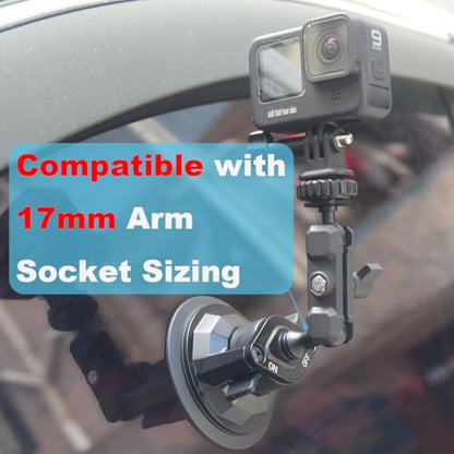 Upgraded Car Suction Cup Base with17mm Ball, Compatible with17mm Double Socket Arms | Heavy-Duty 3.4" Suction Base for Windshield | Holds 5.5 lbs – Rosette Bite Locking System