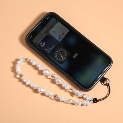 Elegant black bow beaded mobile phone charm -Stylish and lovely mobile wrist strap, cute accessories charm - Perfect for iPhone - style: pearl white