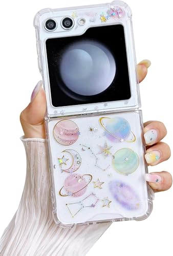 Compatible with Samsung Galaxy Z Flip 6 Case/Flip 7 FE Case Women | Soft TPU Planet Sparkle Glitter Shockproof Phone Cover Girls - color: TPU\Universe Pink, size: Samsung Galaxy Flip 6/Flip 7 FE
