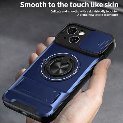 Dssairo for iPhone 15 case with 360°Rotation Magnetic Ring Compatible with MagSafe Slide Camera Cover Foldable Stand Military-Grade Shockproof Protective case (Blue, iPhone 15) - color: Blue, size: iPhone 15