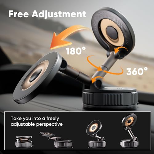Car Phone Holder for Magsafe [120+LBS Strong Suction & 2800gf Magnetic] | 360° Adjustable Car Phone Mount, Phone Holders for Your Car for iPhone 17 Pro Max 16 15 14 13 12 Air
