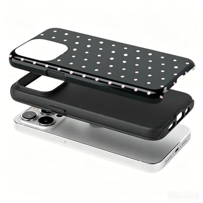 Pink Polka Dot Phone Case for iPhone 17 ProMax 16 Pro 15 14 13 12 for Samsung 26 Ultra Plus 25 24 Double Layer Protective Shockproof Smartphone Cover Black Color (Black, iPhone 16 Plus)