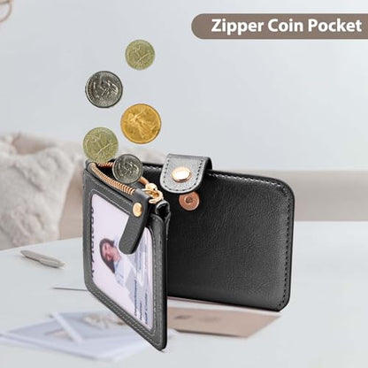 M-Plateau RFID Blocking Keychain Wallet With Leather Wrist Strap | Keychain Wristlet, Womens Card Holder with Zipper Coin Pocket and ID Window(Black) - color: Black