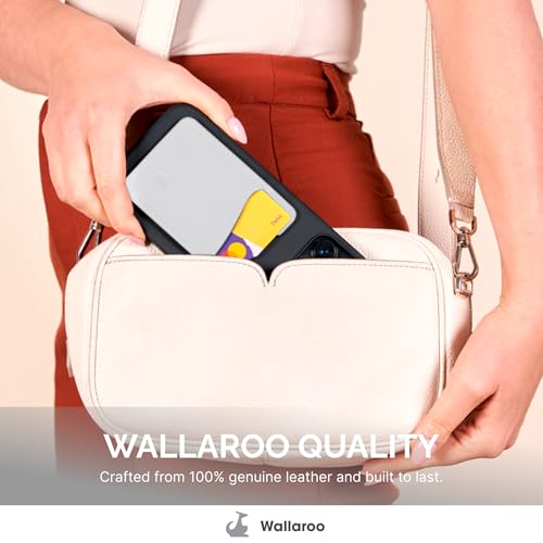 Wallaroo Premium Leather Cell Phone Wallet Stick On - Android and iPhone Wallet and Card Holder for Women and Men - Durable with Non-Slip Lining Secures Up to 3 Cards - color: White Leather