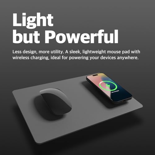 POUT H3 Wireless Charging Mouse Pad – Qi-Enabled Fast Charger Built into Sleek Desk Mat, Compatible with Phones, Earbuds & More(Dust Gray) - color: Dust Gray, size: BASE