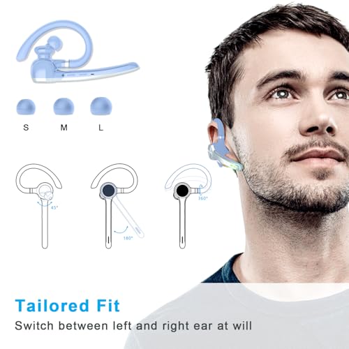 HEIBAS Bluetooth Headset, Wireless Earpiece with Mic for Work Light Blue - color: Light Blue