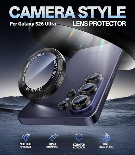 HelloDeere for Samsung Galaxy S26 Ultra Camera Lens Protector, Military-Grade 9H+ Tempered Glass with AR Optical Tech HD Anti-Glare Anti-Scratch Metal Individual Ring Easy Install Case Friendly, Black - color: S26 Ultra (Black)