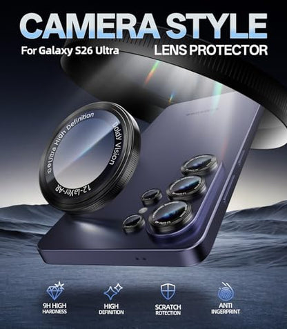 HelloDeere for Samsung Galaxy S26 Ultra Camera Lens Protector, Military-Grade 9H+ Tempered Glass with AR Optical Tech HD Anti-Glare Anti-Scratch Metal Individual Ring Easy Install Case Friendly, Black - color: S26 Ultra (Black)