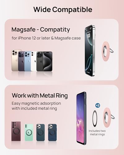 SODI Magnetic Phone Ring Holder, 360° Rotation Dual-Side Strong Magnet Phone Grip for Back of Phone Finger Holder Kickstand Compatible with iPhone 15 14 13 12 16 17 Pro Max Accessories, Pink - color: Pink
